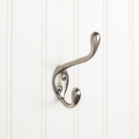 ELEMENTS BY HARDWARE RESOURCES 4-1/2" Satin Nickel Large Transitional Double Prong Wall Mounted Hook YD40-450SN